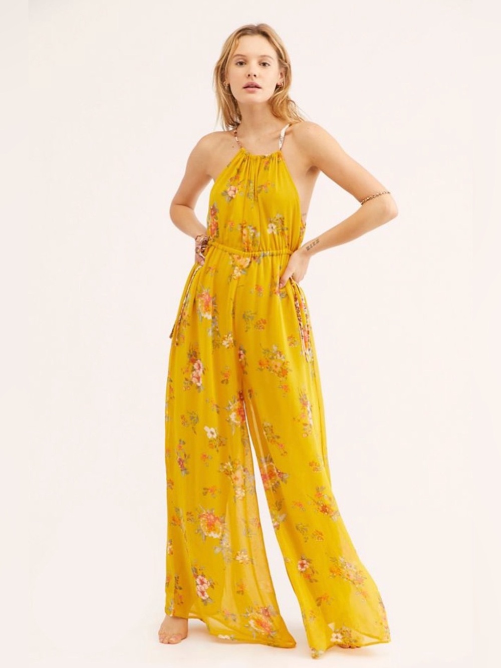 Free People Georgia Jumpsuit XS Gold Floral NWT